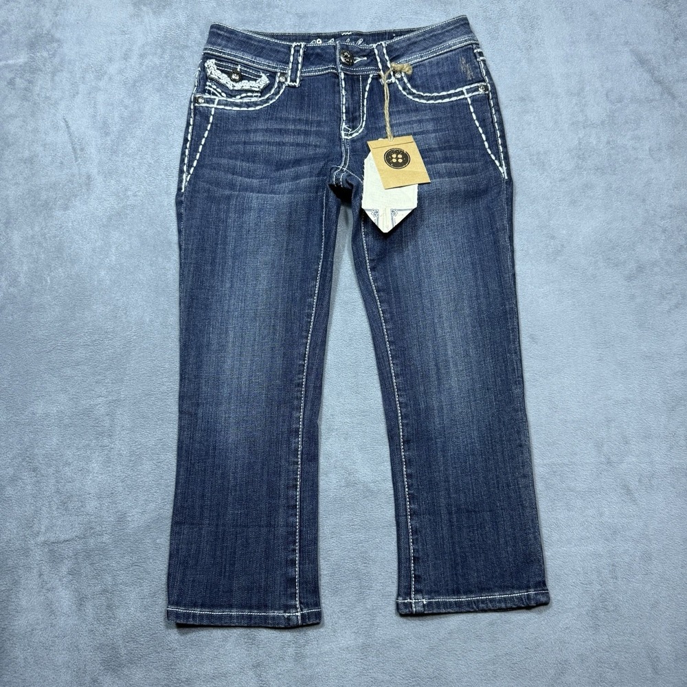 LA Idol Jeans Size 7 (27x22) Capri Crop Studded Rhinestone Boho Y2K USA NEW